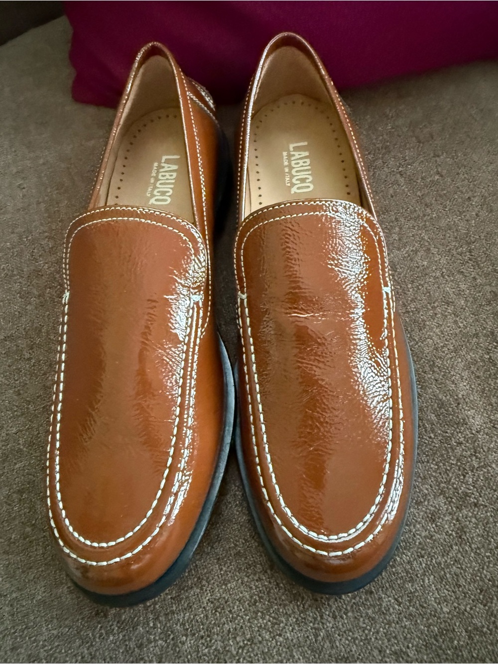 Labucq women’s Cognac Brown Leather Slip-On Loafers - Picture 3 of 8